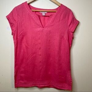 41. Pink 100% Linen Lagenlook Coastal Beach Blouse
